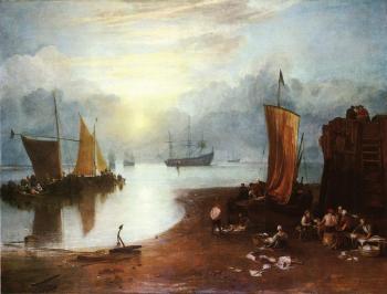 Joseph Mallord William Turner : Sun Rising through Vagour, Fishermen Cleaning and Sellilng Fish